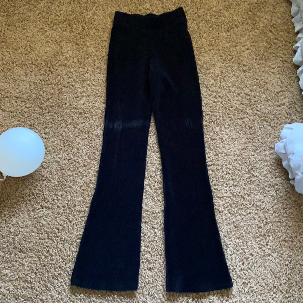 Black Fuzzy Ribbed Flare Pants